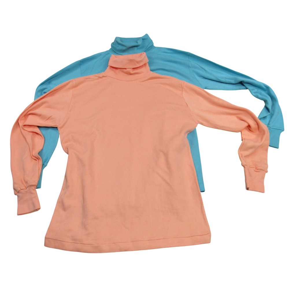 Mixed Blues Womens 100 Cotton Turtleneck Top 2 Pack Coral Blue Size L